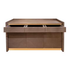 Karl Springer Karl Springer Rare Credenza in Taupe Leather and Brass 1985 Signed and Dated  - 2842653