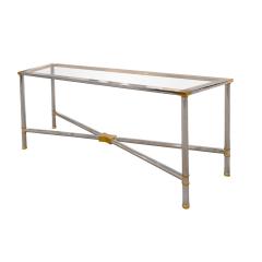 Karl Springer Karl Springer Rare Jansen Style Console Table in Polished Chrome and Brass 1980s - 2873851