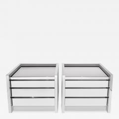 Karl Springer Karl Springer Rare Pair of Bedside Tables in Polished Stainless Steel 1980s - 3940133