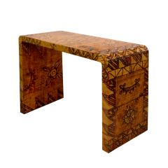 Karl Springer Karl Springer Rare Waterfall Console Table in Lacquered African Batik 1970s - 2532830