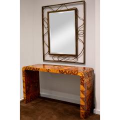 Karl Springer Karl Springer Rare Waterfall Console Table in Lacquered African Batik 1970s - 2532832