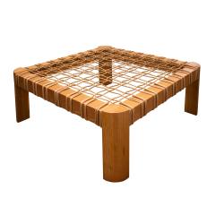 Karl Springer Karl Springer Rare and Impressive Coffee Table with Woven Rattan 1980s - 3593984