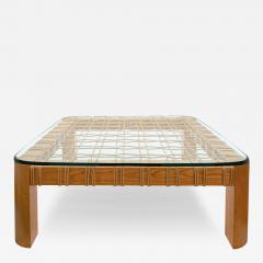 Karl Springer Karl Springer Rare and Impressive Coffee Table with Woven Rattan 1980s - 3600948
