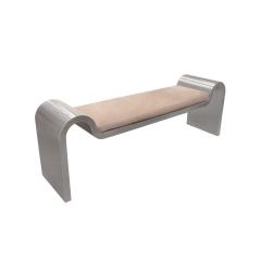 Karl Springer Karl Springer Sculptural Bench in Stainless Steel with Suede Seat Cushion 1980s - 2988679