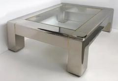 Karl Springer Karl Springer Stainless Steel Coffee Table with Brass and Glass Top - 3507804