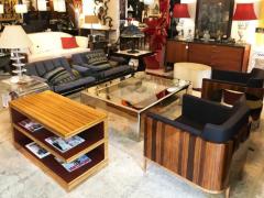 Karl Springer Karl Springer Stainless Steel Coffee Table with Brass and Glass Top - 3507833