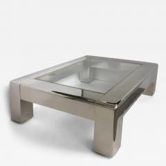 Karl Springer Karl Springer Stainless Steel Coffee Table with Brass and Glass Top - 3527543