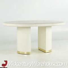 Karl Springer Karl Springer Style Mid Century Grass Cloth and Brass Expanding Dining Table - 3691462