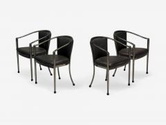 Karl Springer Karl Springer Style Mid Century Modern Gunmetal Leather Armchairs 20th c  - 4113323