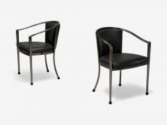 Karl Springer Karl Springer Style Mid Century Modern Gunmetal Leather Armchairs 20th c  - 4113324