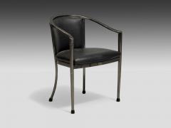 Karl Springer Karl Springer Style Mid Century Modern Gunmetal Leather Armchairs 20th c  - 4113325