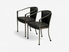 Karl Springer Karl Springer Style Mid Century Modern Gunmetal Leather Armchairs 20th c  - 4113326