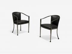 Karl Springer Karl Springer Style Mid Century Modern Gunmetal Leather Armchairs 20th c  - 4113327