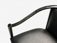 Karl Springer Karl Springer Style Mid Century Modern Gunmetal Leather Armchairs 20th c  - 4113329