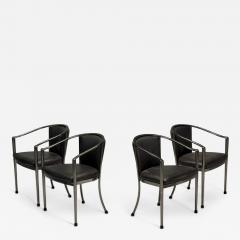 Karl Springer Karl Springer Style Mid Century Modern Gunmetal Leather Armchairs 20th c  - 4115060