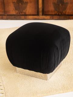 Karl Springer Karl Springer Style Souffl Ottoman in Black Velvet With Chrome Base - 2675330