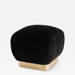 Karl Springer Karl Springer Style Souffl Ottoman in Black Velvet With Chrome Base - 2678363