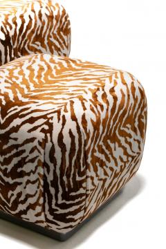 Karl Springer Karl Springer Style Souffl Poufs in New Cognac Ivory Tiger Velvet c 1980s - 4349605