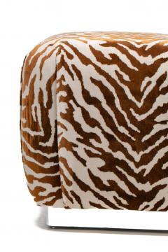Karl Springer Karl Springer Style Souffl Poufs in New Cognac Ivory Tiger Velvet c 1980s - 4349611