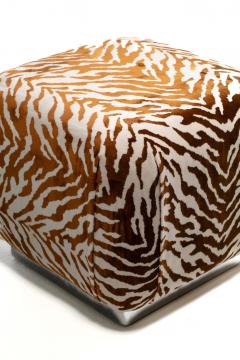 Karl Springer Karl Springer Style Souffl Poufs in New Cognac Ivory Tiger Velvet c 1980s - 4349614