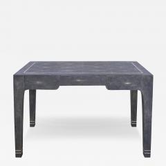 Karl Springer Karl Springer Superb Desk in Blue Shagreen with Bone Inlays 1980s Signed  - 4136318