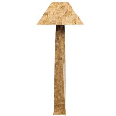 Karl Springer Karl Springer Tessellated Travertine J M F Floor Lamp with Matching Shade 1980s - 2121297