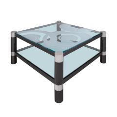 Karl Springer Karl Springer Unique Round Leg Coffee Table with Artisan Glass Top 1980s Signed - 4215088