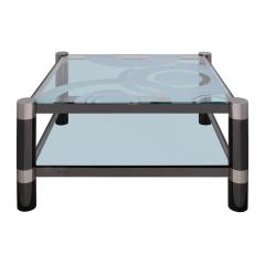 Karl Springer Karl Springer Unique Round Leg Coffee Table with Artisan Glass Top 1980s Signed - 4215089