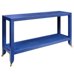 Karl Springer LTD Karl Springer Duchess Console in Blue Lacquered Linen 1990s Signed  - 2189841