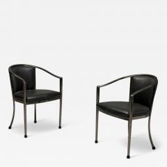 Karl Springer LTD Karl Springer Style Mid Century Modern Gunmetal Leather Armchairs 20th c  - 4115061