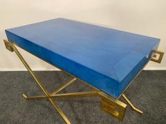 Karl Springer LTD Pair of JMF Greek Key Tables w Lapis Goatskin Tops Karl Springer Ltd - 4641659