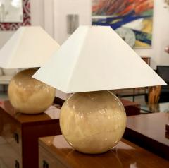 Karl Springer LTD Pair of Karl Springer Ltd Modern Citron Goatskin Sphere Table Lamps - 4274576