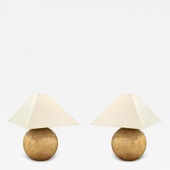 Karl Springer LTD Pair of Karl Springer Ltd Modern Citron Goatskin Sphere Table Lamps - 4307276