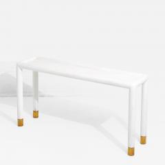 Karl Springer Lacquered Grasscloth and Brass Console Table 1970 s - 1959891