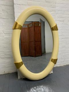Karl Springer Lacquered Oval Mirror with Gold Leaf Accents - 1332543