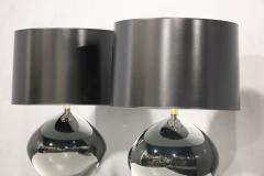 Karl Springer Large Karl Springer Style Black Ceramic Bulbous Lamps - 2889843