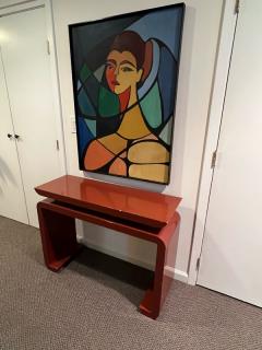 Karl Springer MODERN DEEP RED LACQUERED CONSOLE WITH CHROME ROD ACCENTS - 2803632