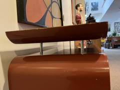 Karl Springer MODERN DEEP RED LACQUERED CONSOLE WITH CHROME ROD ACCENTS - 2811144