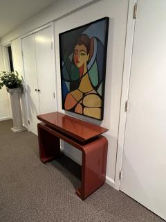Karl Springer MODERN DEEP RED LACQUERED CONSOLE WITH CHROME ROD ACCENTS - 2811146