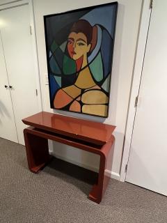 Karl Springer MODERN DEEP RED LACQUERED CONSOLE WITH CHROME ROD ACCENTS - 2811154