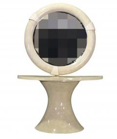 Karl Springer MODERN DEMILUNE CONSOLE AND MIRROR IN THE MANNER OF KARL SPRINGER - 3701659