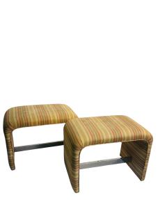 Karl Springer MODERN FABRIC CHROME STRETCHER WATERFALL BENCHES MANNER OF KARL SPRINGER - 4737632