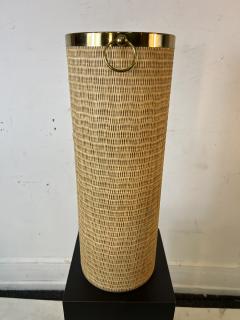 Karl Springer MODERN GRASSCLOTH AND BRASS CYLINDRICAL UMBRELLA STAND - 2992576