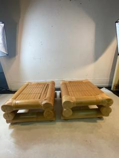 Karl Springer MODERNIST BAMBOO PAIR OF OTTOMANS - 2492622