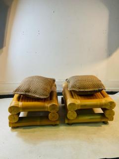 Karl Springer MODERNIST BAMBOO PAIR OF OTTOMANS - 2492624