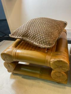 Karl Springer MODERNIST BAMBOO PAIR OF OTTOMANS - 2492627