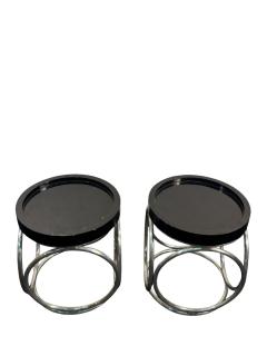Karl Springer MODERNIST BLACK LACQUER TUBULAR CHROME TABOURET TABLES - 4605134