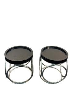 Karl Springer MODERNIST BLACK LACQUER TUBULAR CHROME TABOURET TABLES - 4605135