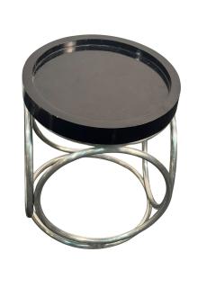 Karl Springer MODERNIST BLACK LACQUER TUBULAR CHROME TABOURET TABLES - 4605136