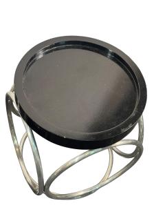 Karl Springer MODERNIST BLACK LACQUER TUBULAR CHROME TABOURET TABLES - 4605137